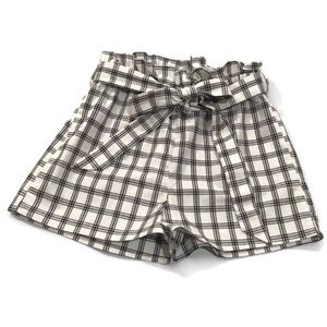 Etophe Studios Black and White Plaid Paperbag Cotton Shorts